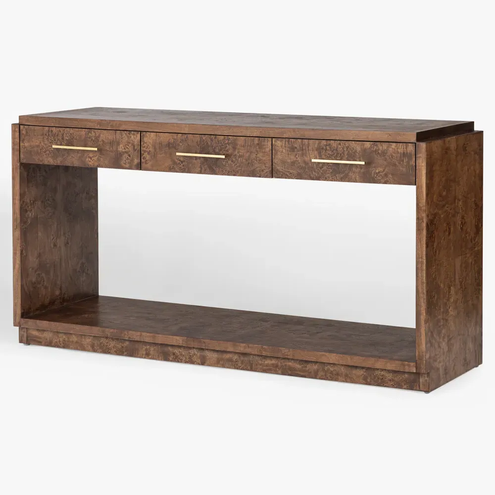 Briella Console Table - Dark Brown, Burl Wood