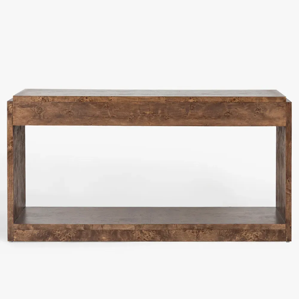 Briella Console Table - Dark Brown, Burl Wood