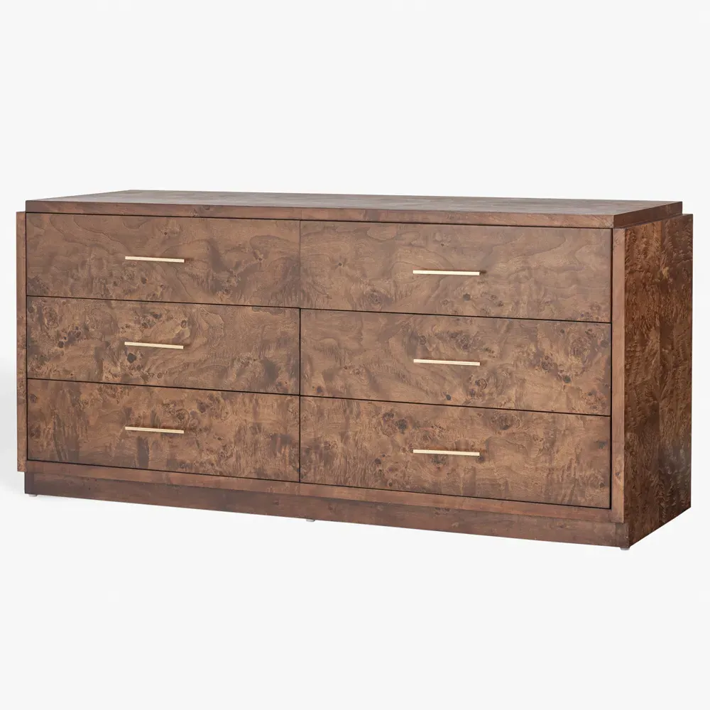 Briella Dresser - Dark Brown, Burl Wood