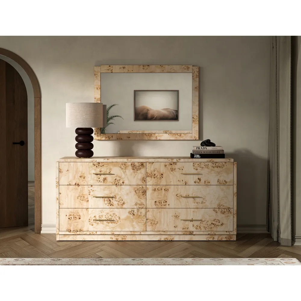 Briella Dresser - Light Brown, Burl Wood