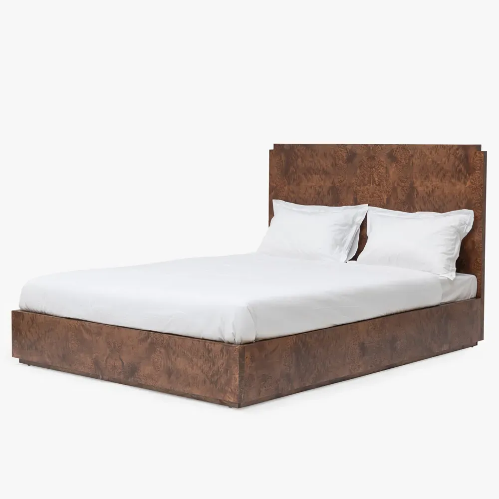 Briella King Size Bed Frame - Dark Brown, Burl Wood