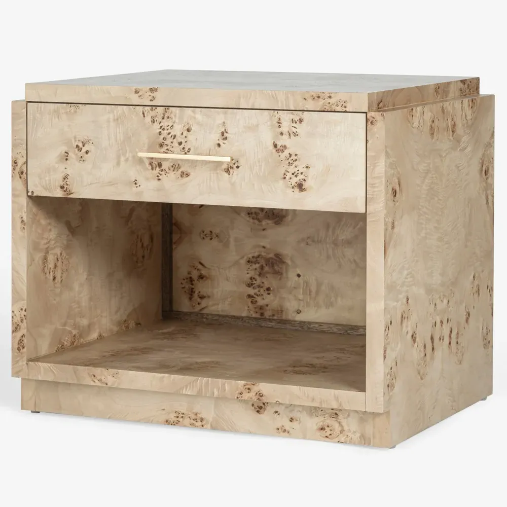 Briella Nightstand with Drawer - Light Brown, Burl Wood
