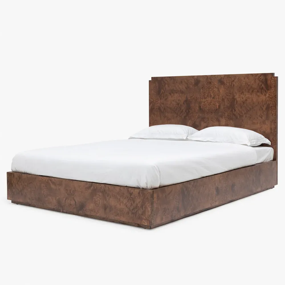 Briella Queen Size Bed - Dark Brown, Burl Wood