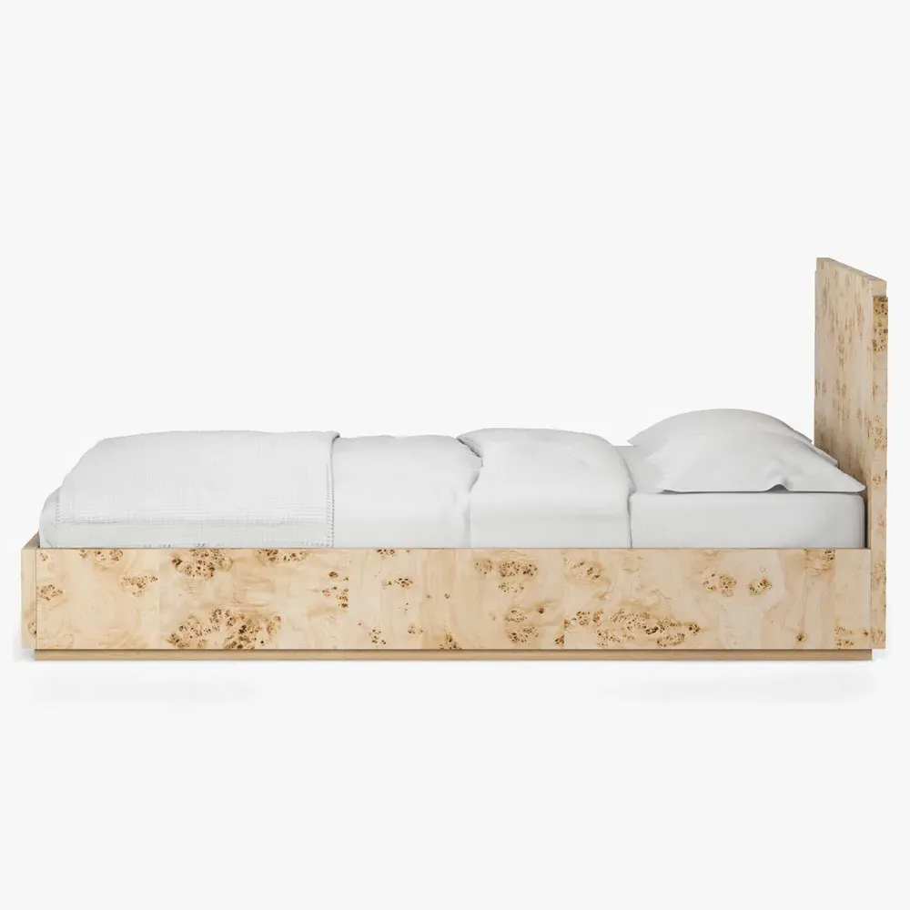 Briella Queen Size Bed - Light Brown, Burl Wood