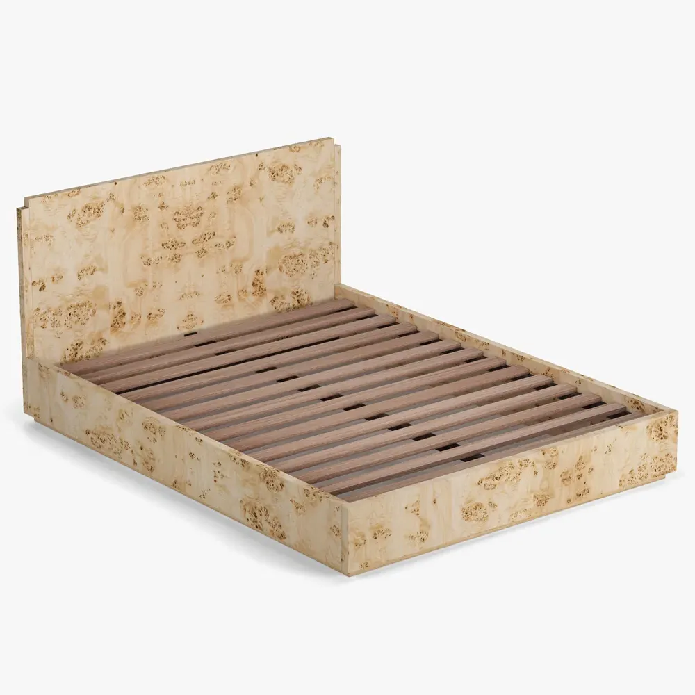 Briella Queen Size Bed - Light Brown, Burl Wood