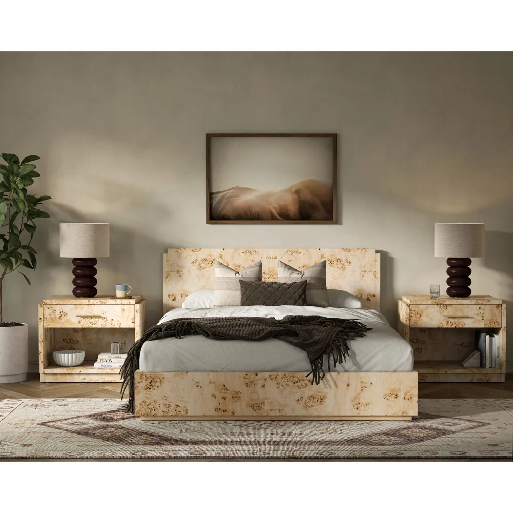 Briella Queen Size Bed - Light Brown, Burl Wood
