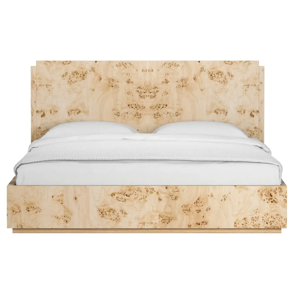 Briella Queen Size Bed - Light Brown, Burl Wood