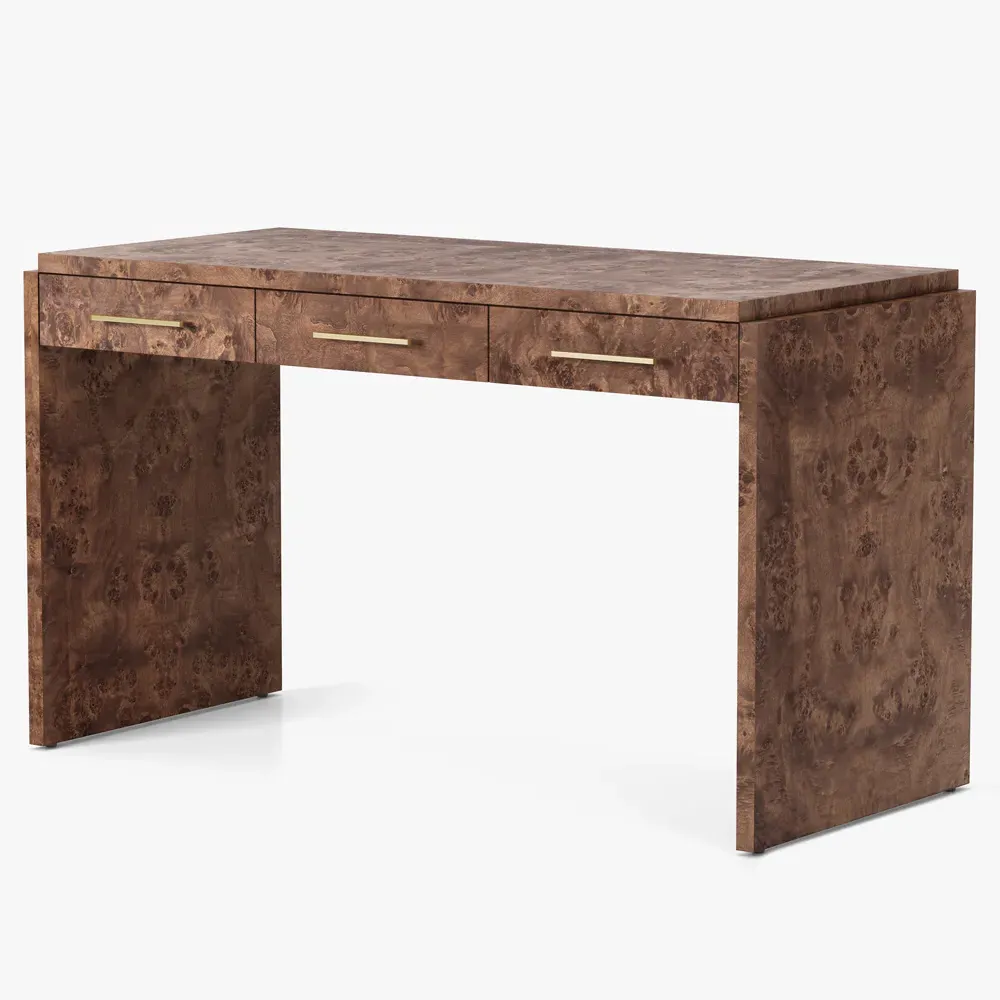 Briella Rectangular Desk - Dark Brown, Burl Wood