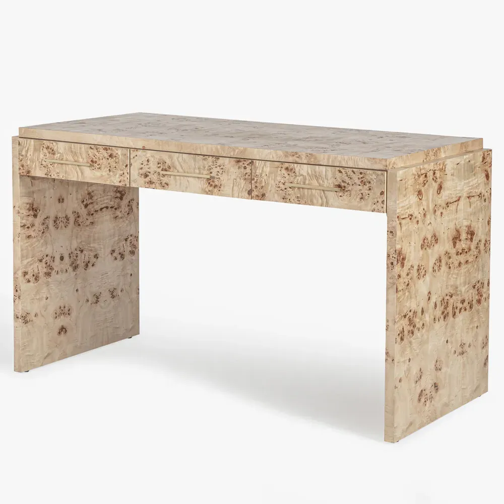 Briella Rectangular Desk - Light Brown, Burl Wood