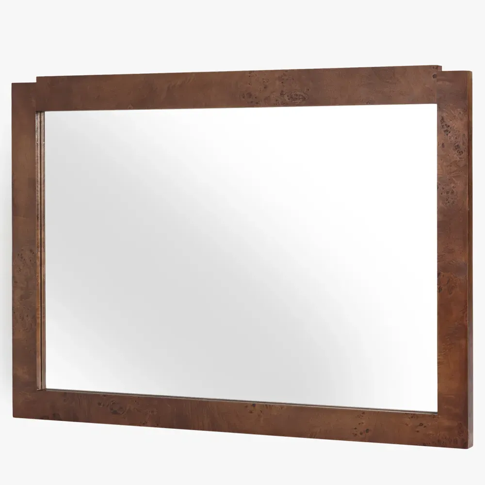 Briella Rectangular Wall Mirror - Dark Brown, Burl Wood