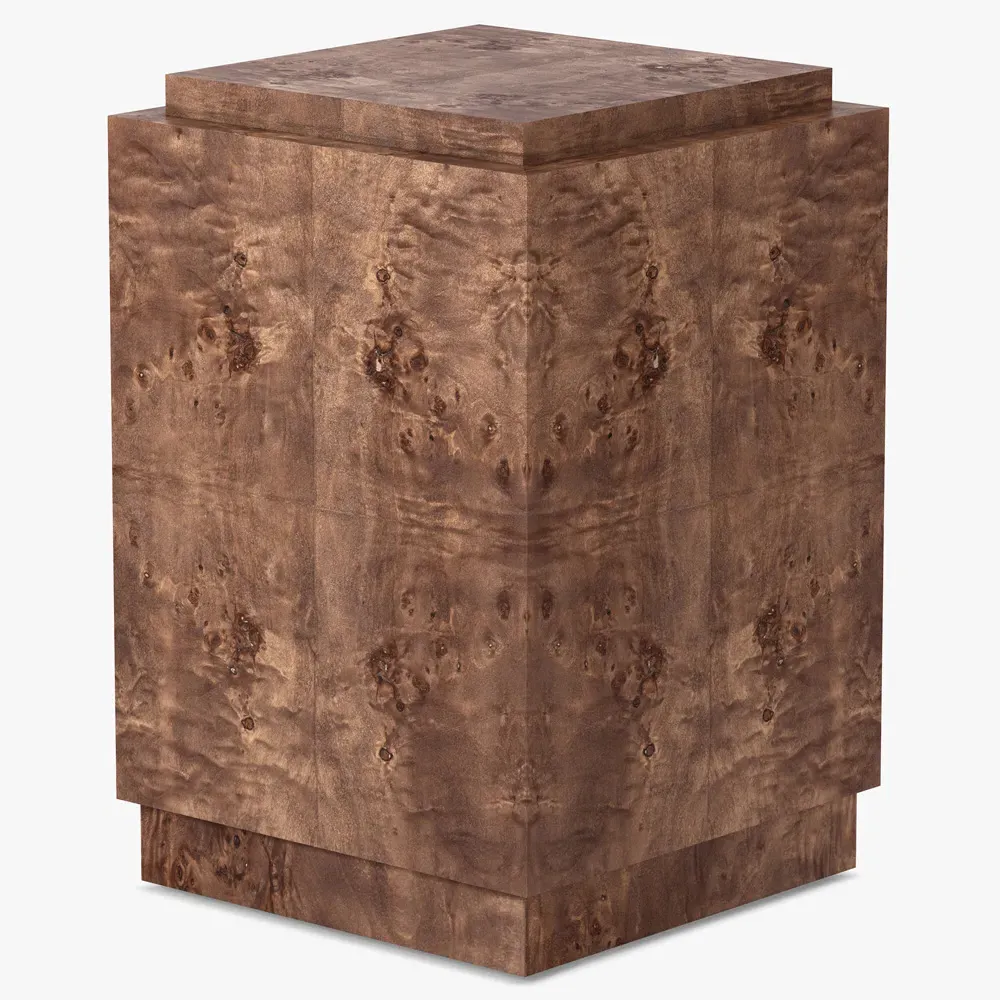 Briella Square Plinth Pedestal - Dark Brown, Burl Wood
