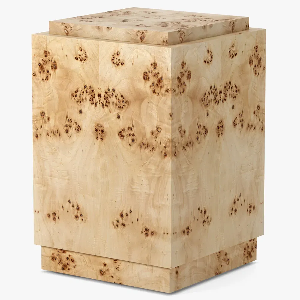 Briella Square Plinth Pedestal - Light Brown, Burl Wood