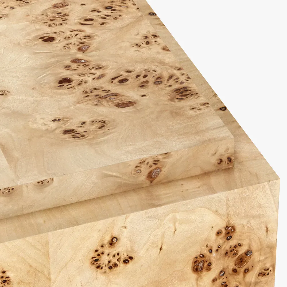 Briella Square Plinth Pedestal - Light Brown, Burl Wood