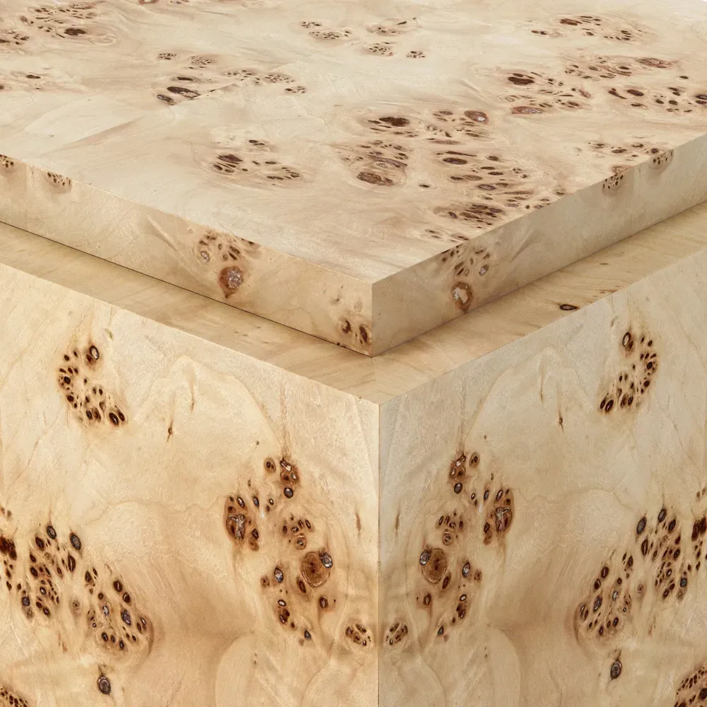 Briella Square Plinth Pedestal - Light Brown, Burl Wood