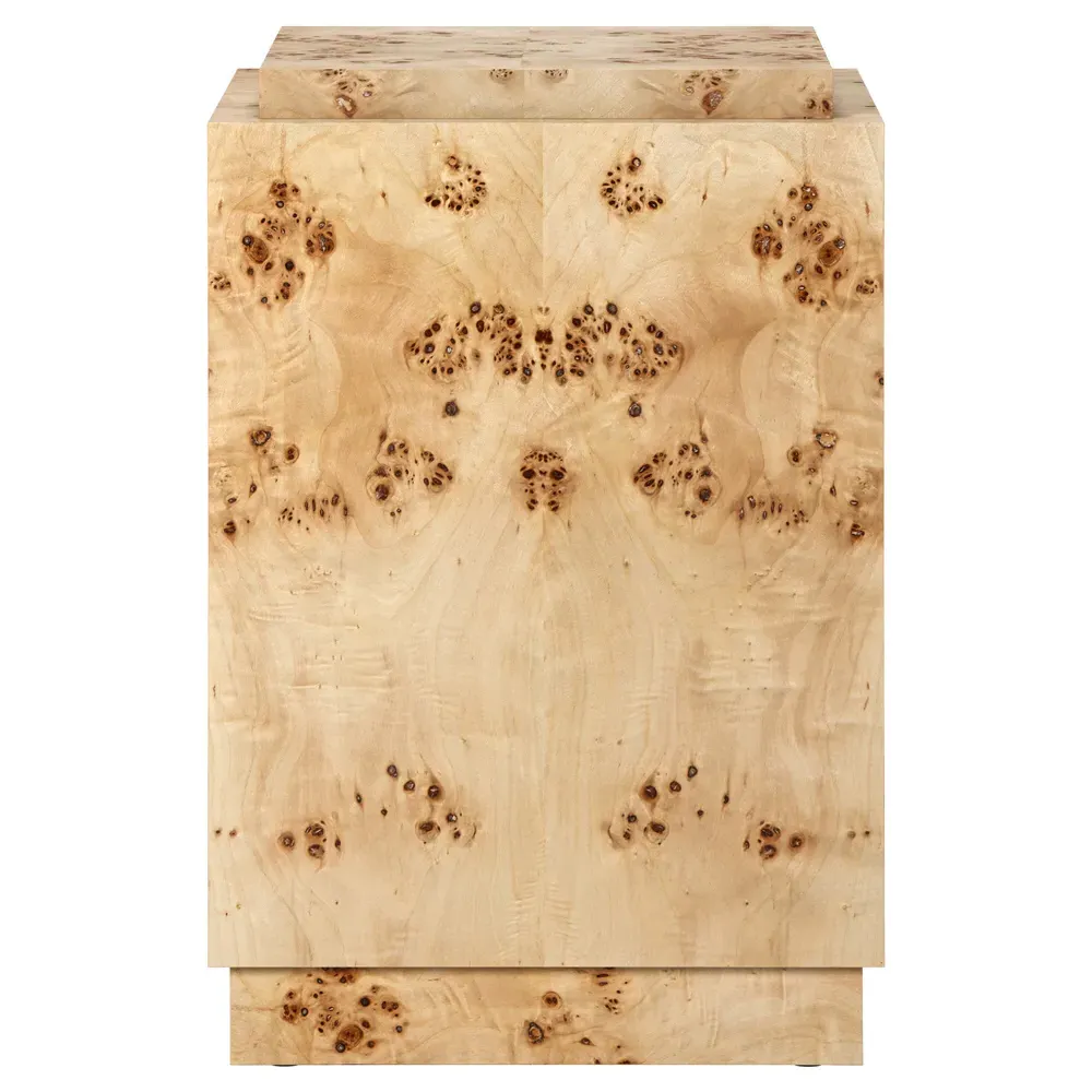 Briella Square Plinth Pedestal - Light Brown, Burl Wood