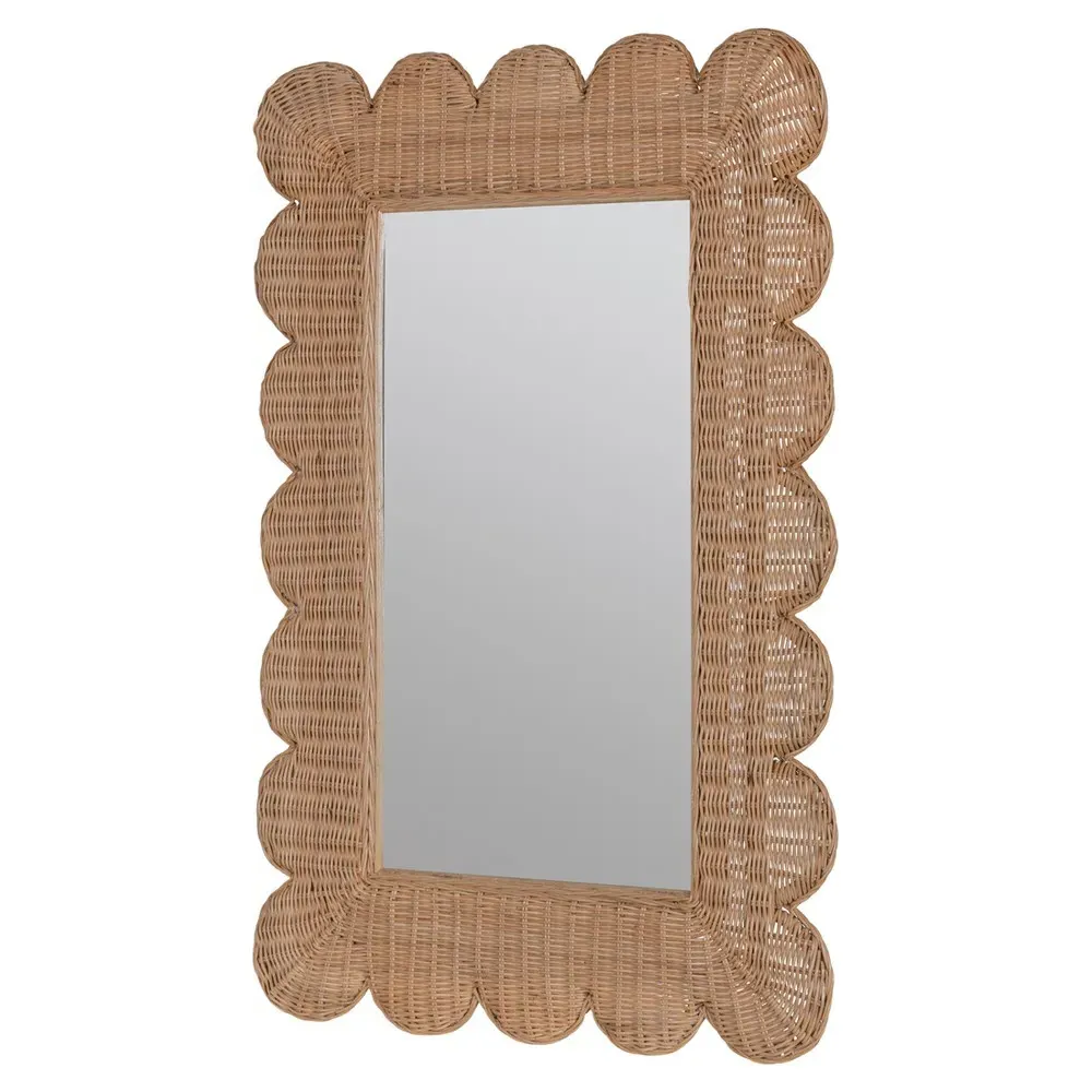 Brielle Scalloped Wall Mirror - Brown, Rattan