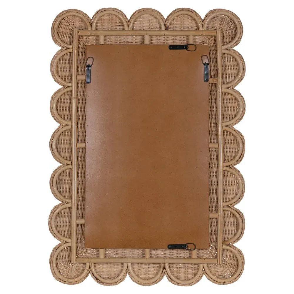 Brielle Scalloped Wall Mirror - Brown, Rattan