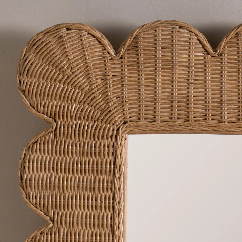 Brielle Scalloped Wall Mirror - Brown, Rattan
