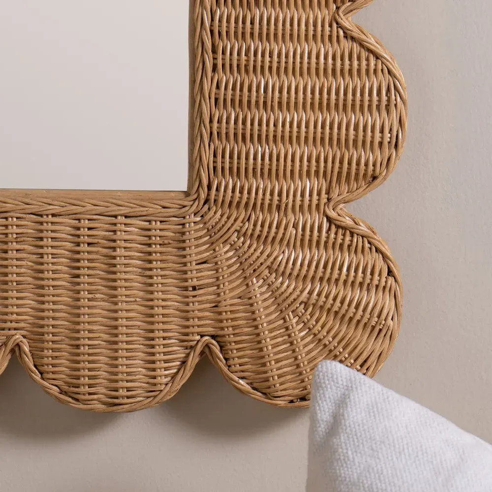 Brielle Scalloped Wall Mirror - Brown, Rattan