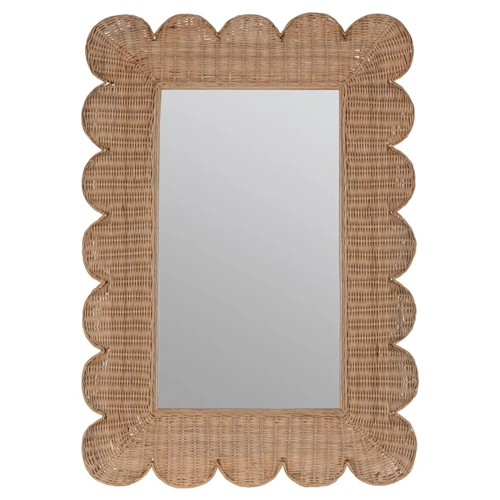 Brielle Scalloped Wall Mirror - Brown, Rattan image