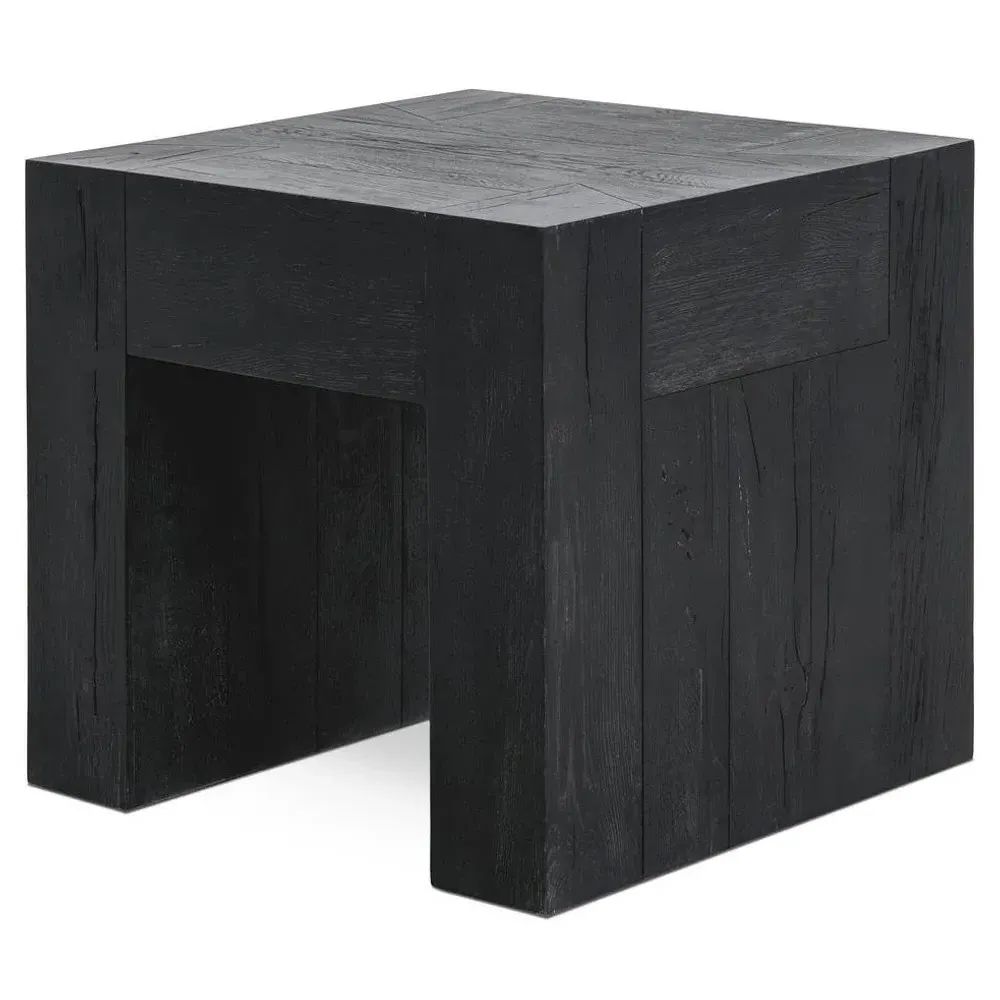 Brissy Square End Table - Black, Reclaimed Oak