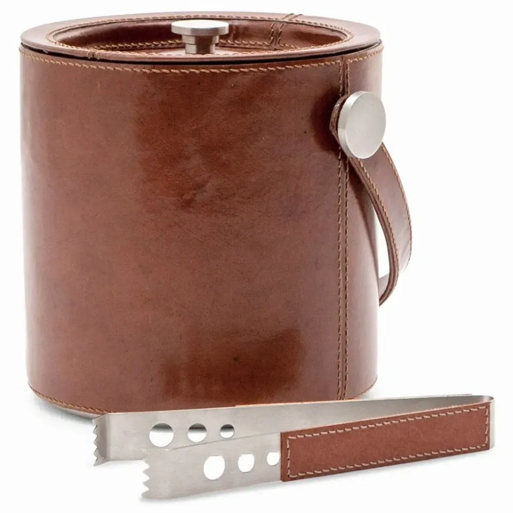 Bristol Ice Bucket with Tong - Brown, Leather image