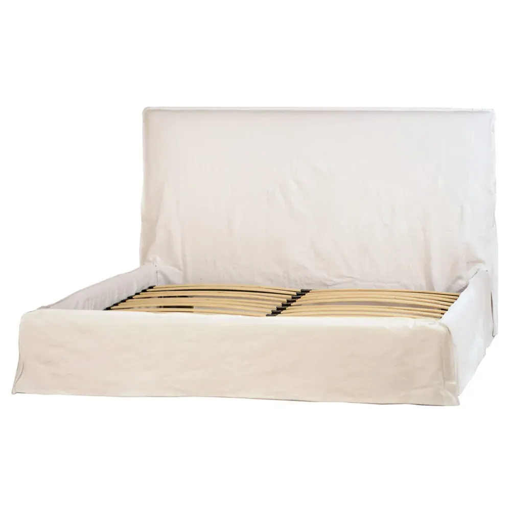 Britney Queen Size Slipcovered Bed Frame - White, Linen image