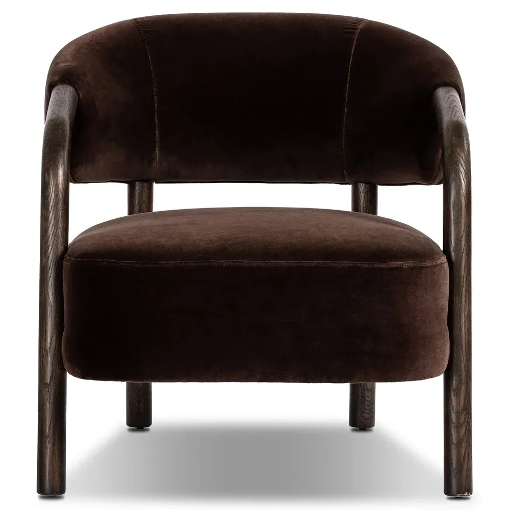 Brodie Velvet Arm Chair - Cocoa, Oak