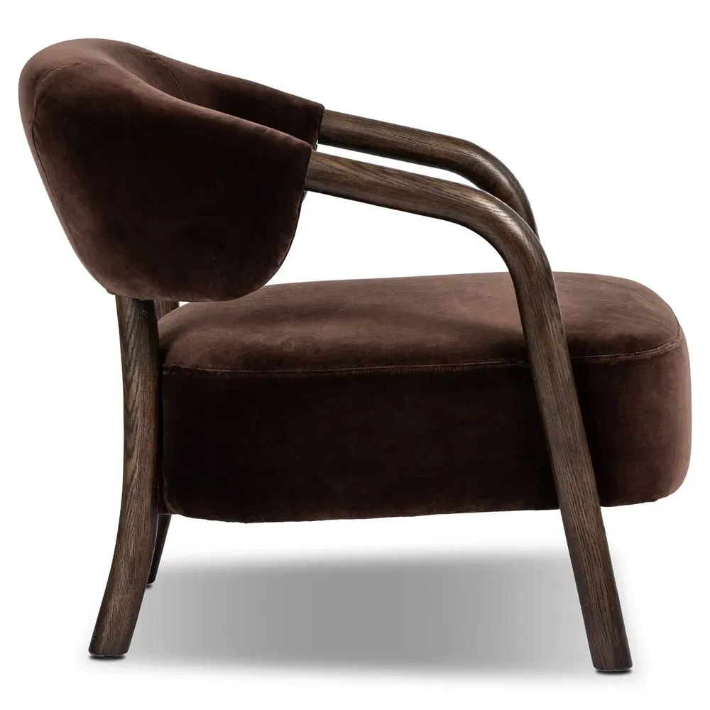 Brodie Velvet Arm Chair - Cocoa, Oak