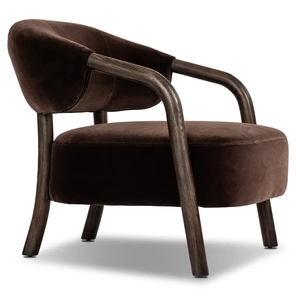 Brodie Velvet Arm Chair - Cocoa, Oak