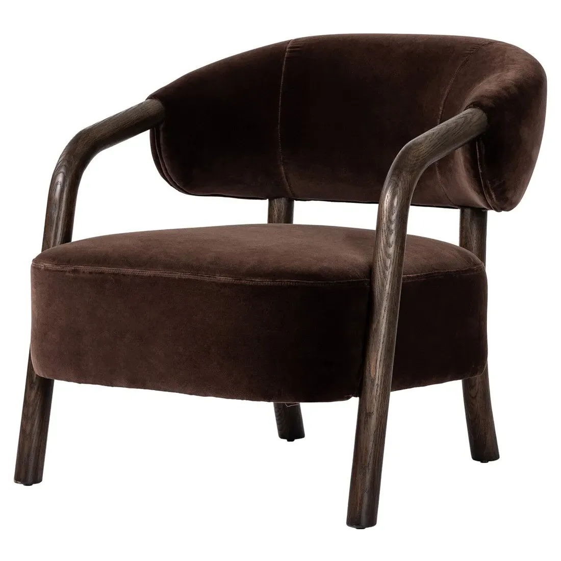 Brodie Velvet Arm Chair - Cocoa, Oak