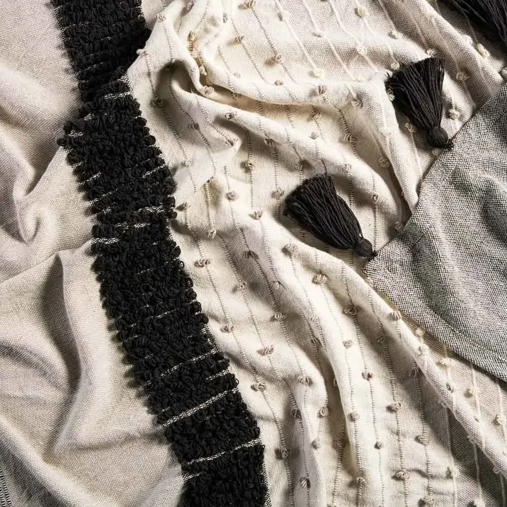 Brody Patterned Throw Blanket - Grey, Cotton