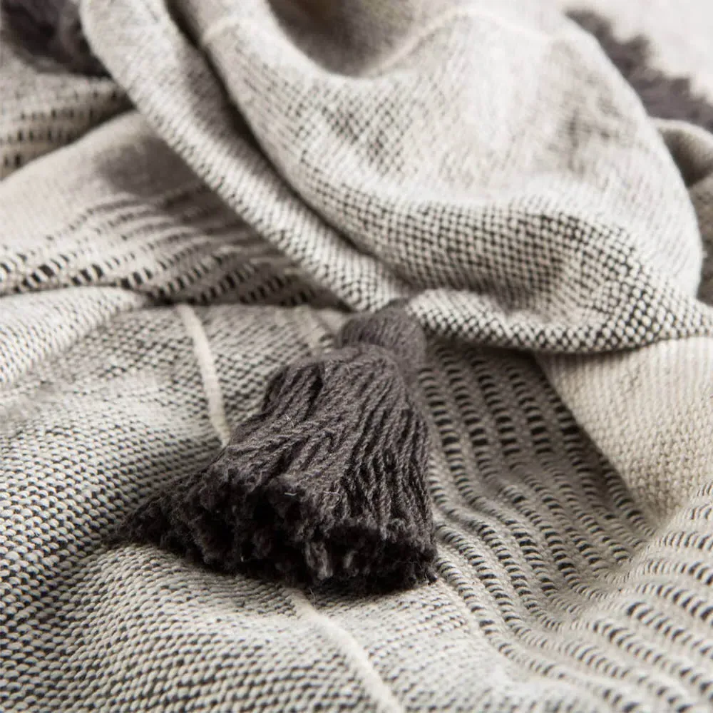 Brody Patterned Throw Blanket - Grey, Cotton