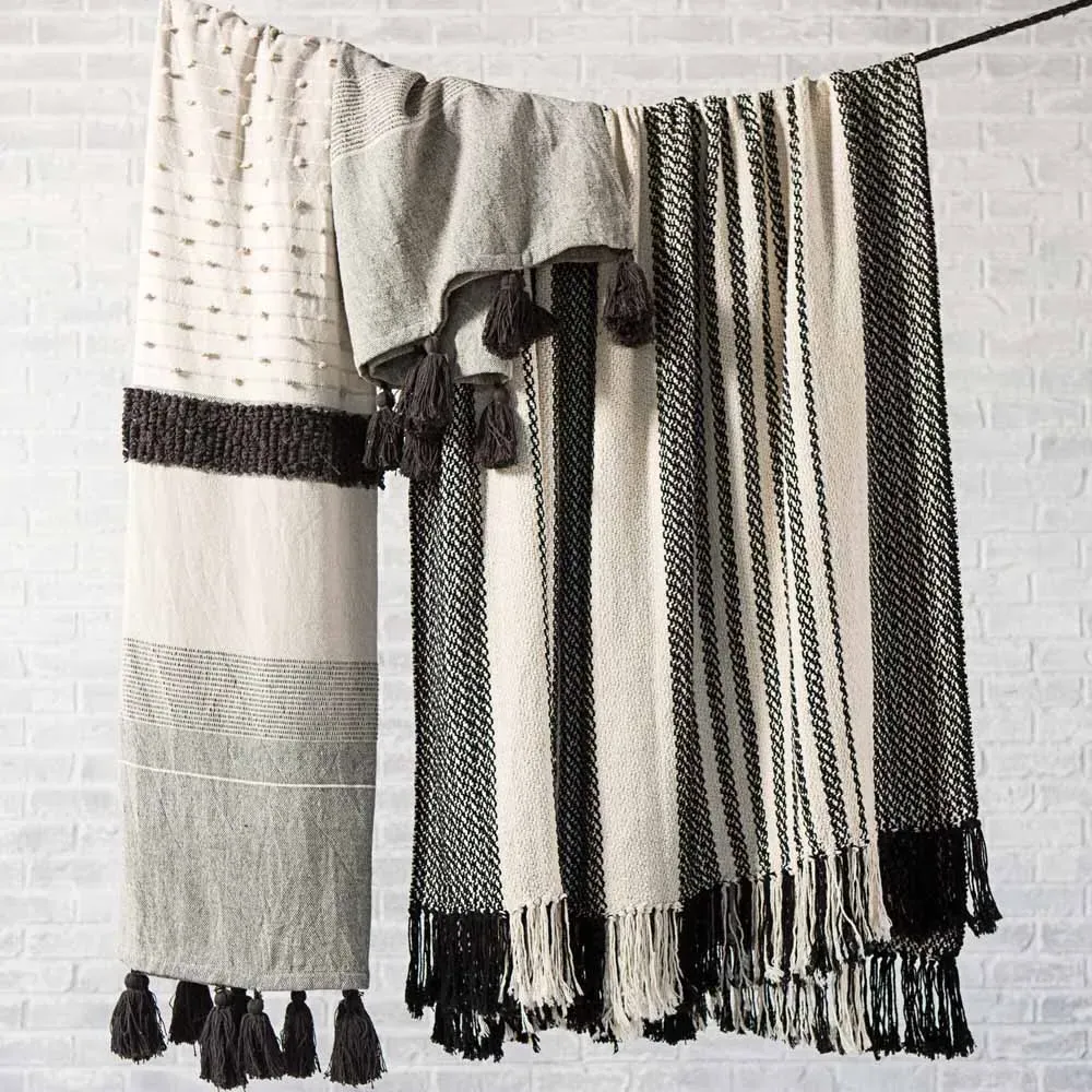 Brody Patterned Throw Blanket - Grey, Cotton