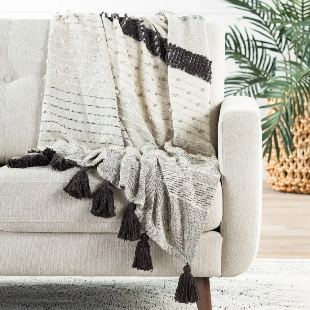 Brody Patterned Throw Blanket - Grey, Cotton