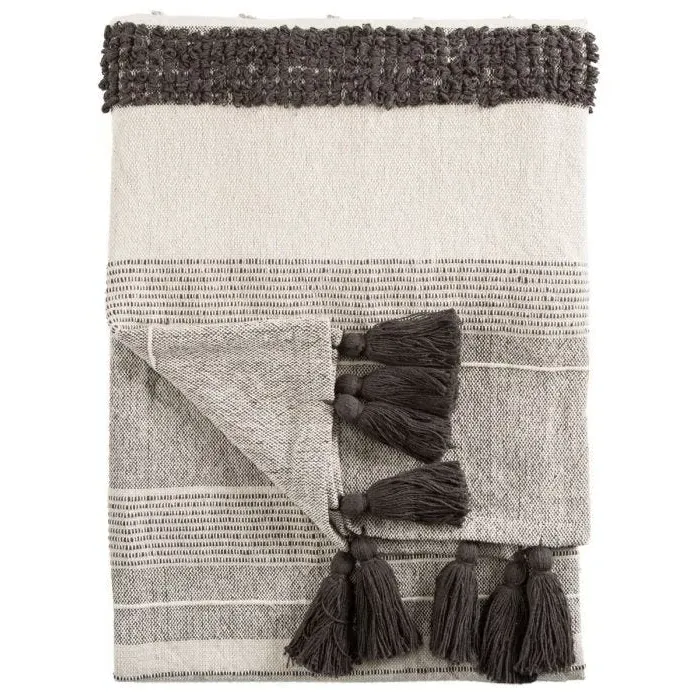 Brody Patterned Throw Blanket - Grey, Cotton