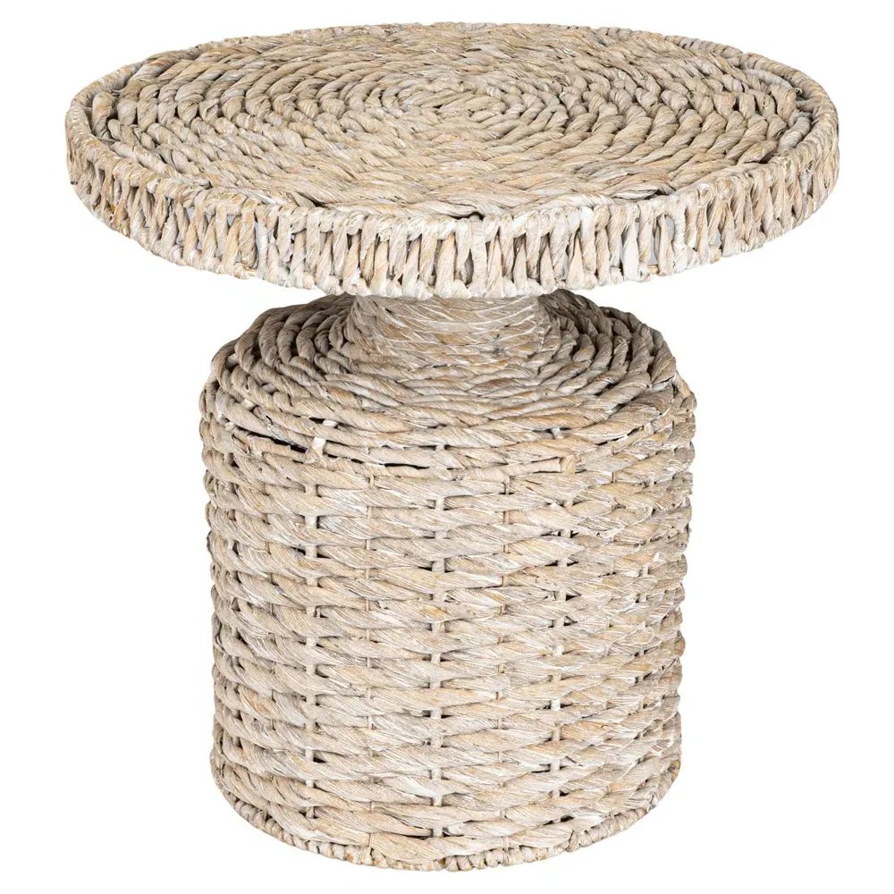 Brooke Round Side Table - Whitewashed, Water Hyacinth