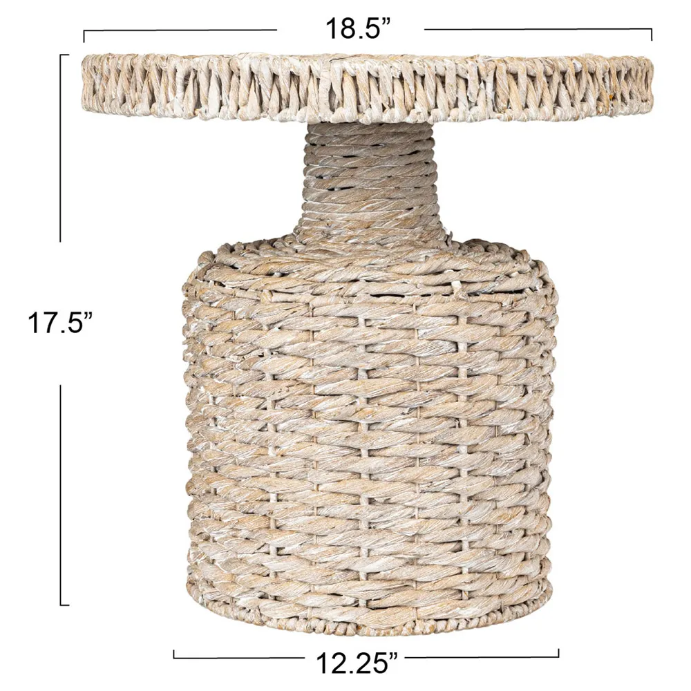 Brooke Round Side Table - Whitewashed, Water Hyacinth