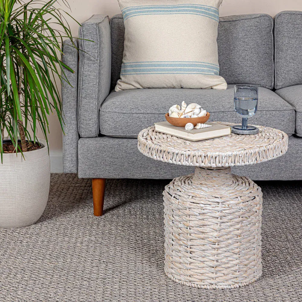 Brooke Round Side Table - Whitewashed, Water Hyacinth