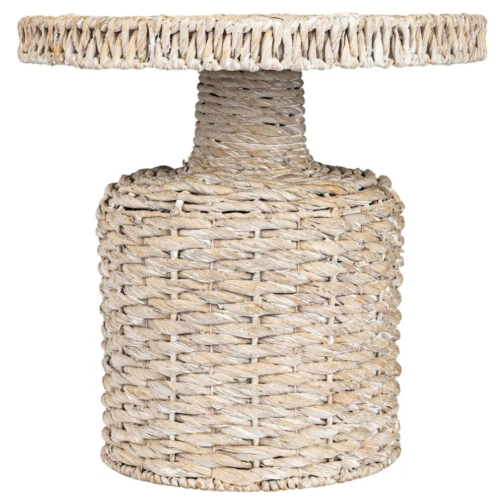 Brooke Round Side Table - Whitewashed, Water Hyacinth