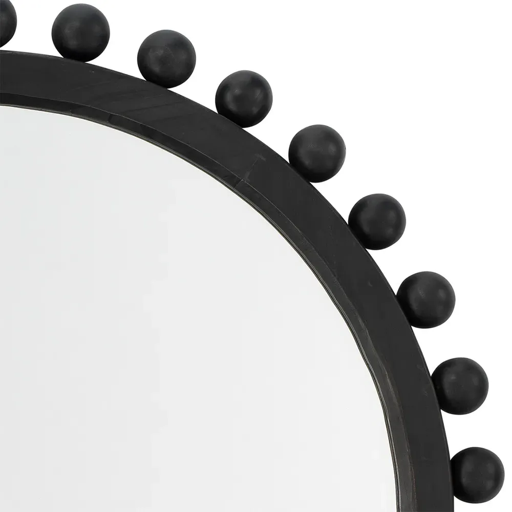 Brooke Round Wall Mirror - Black, Fir Wood