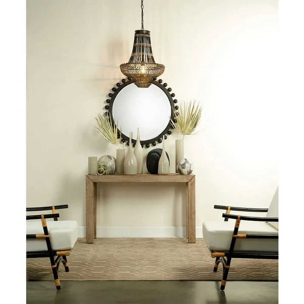 Brooke Round Wall Mirror - Black, Fir Wood