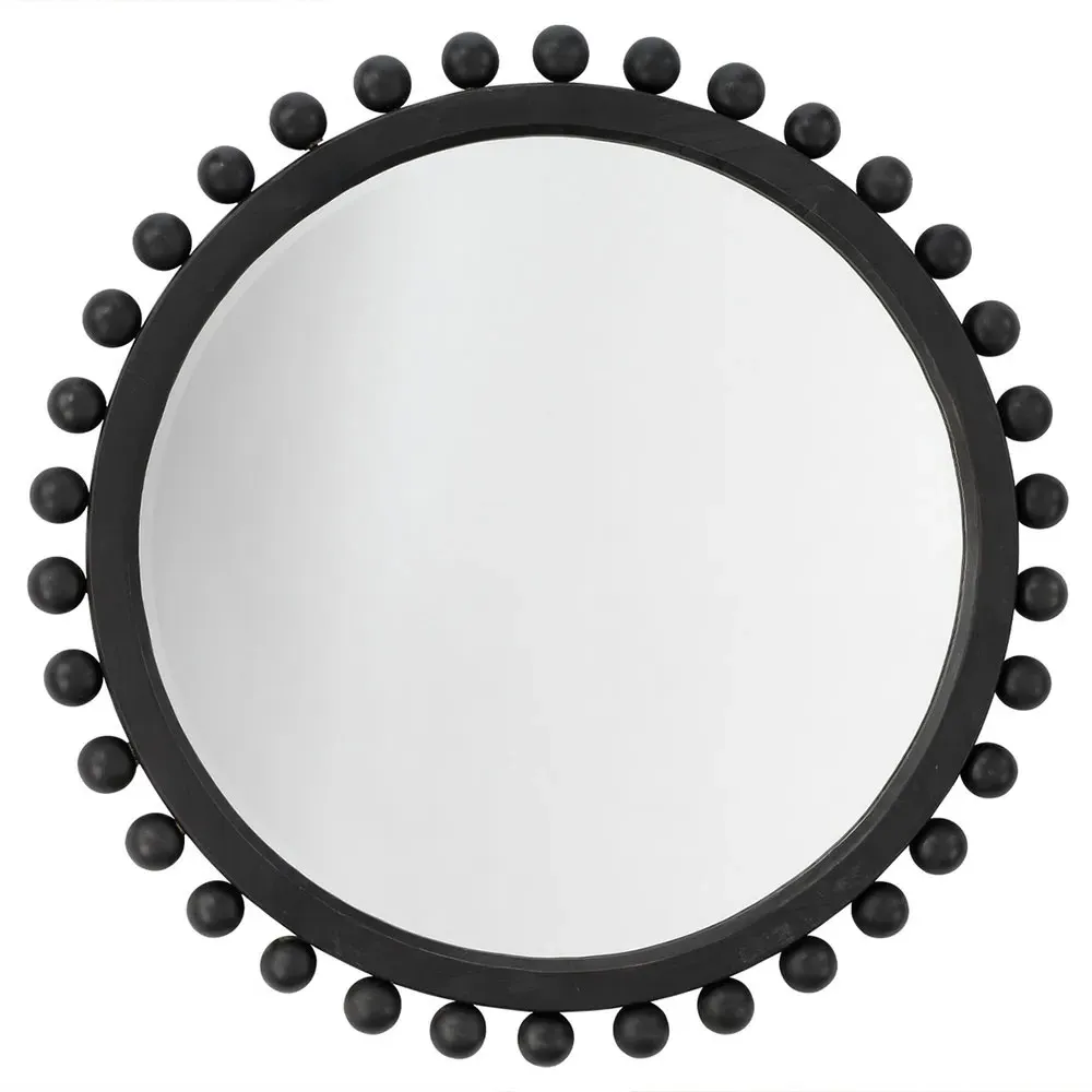 Brooke Round Wall Mirror - Black, Fir Wood image