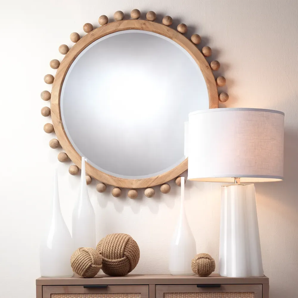 Brooke Round Wall Mirror - Natural, Fir Wood