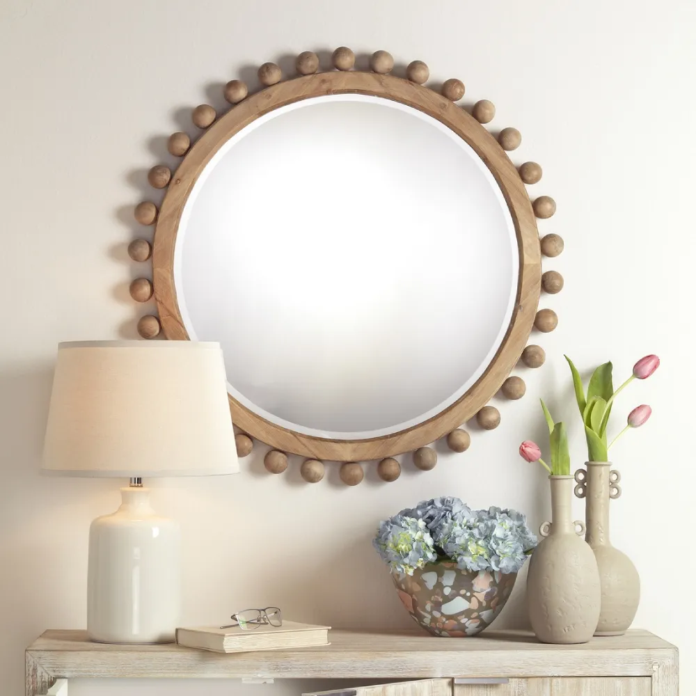 Brooke Round Wall Mirror - Natural, Fir Wood