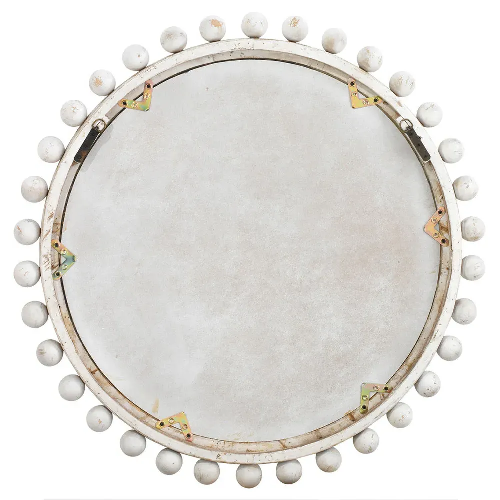 Brooke Round Wall Mirror - White, Fir Wood