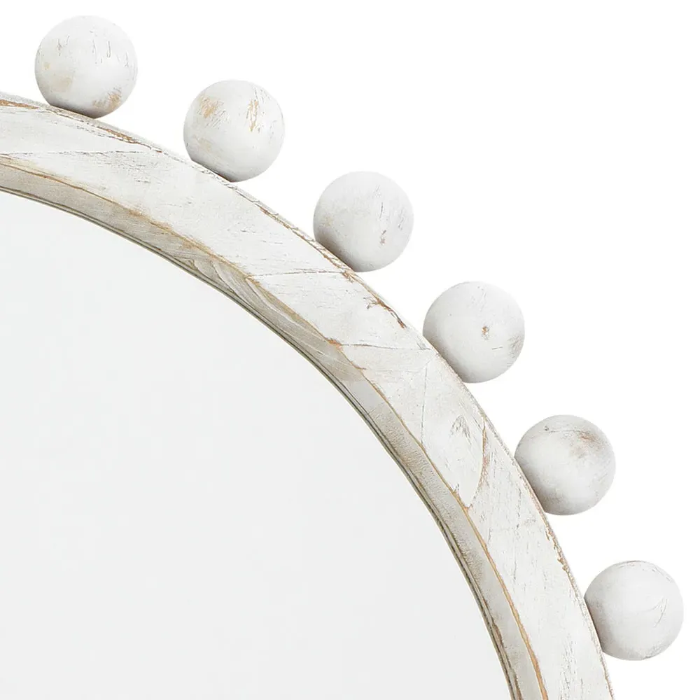 Brooke Round Wall Mirror - White, Fir Wood