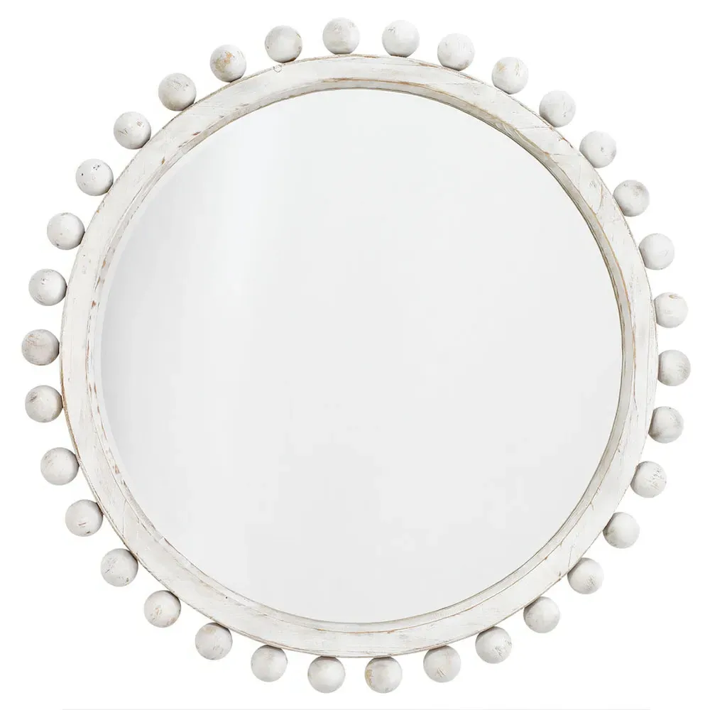 Brooke Round Wall Mirror - White, Fir Wood