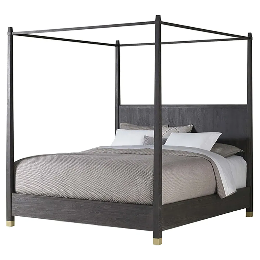 Brooklyn Cal King Canopy Bed - Dark Brown, Teak Wood
