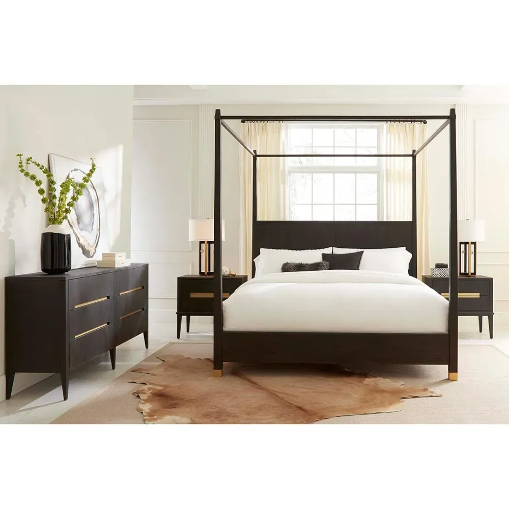 Brooklyn Cal King Canopy Bed - Grey, Teak Wood